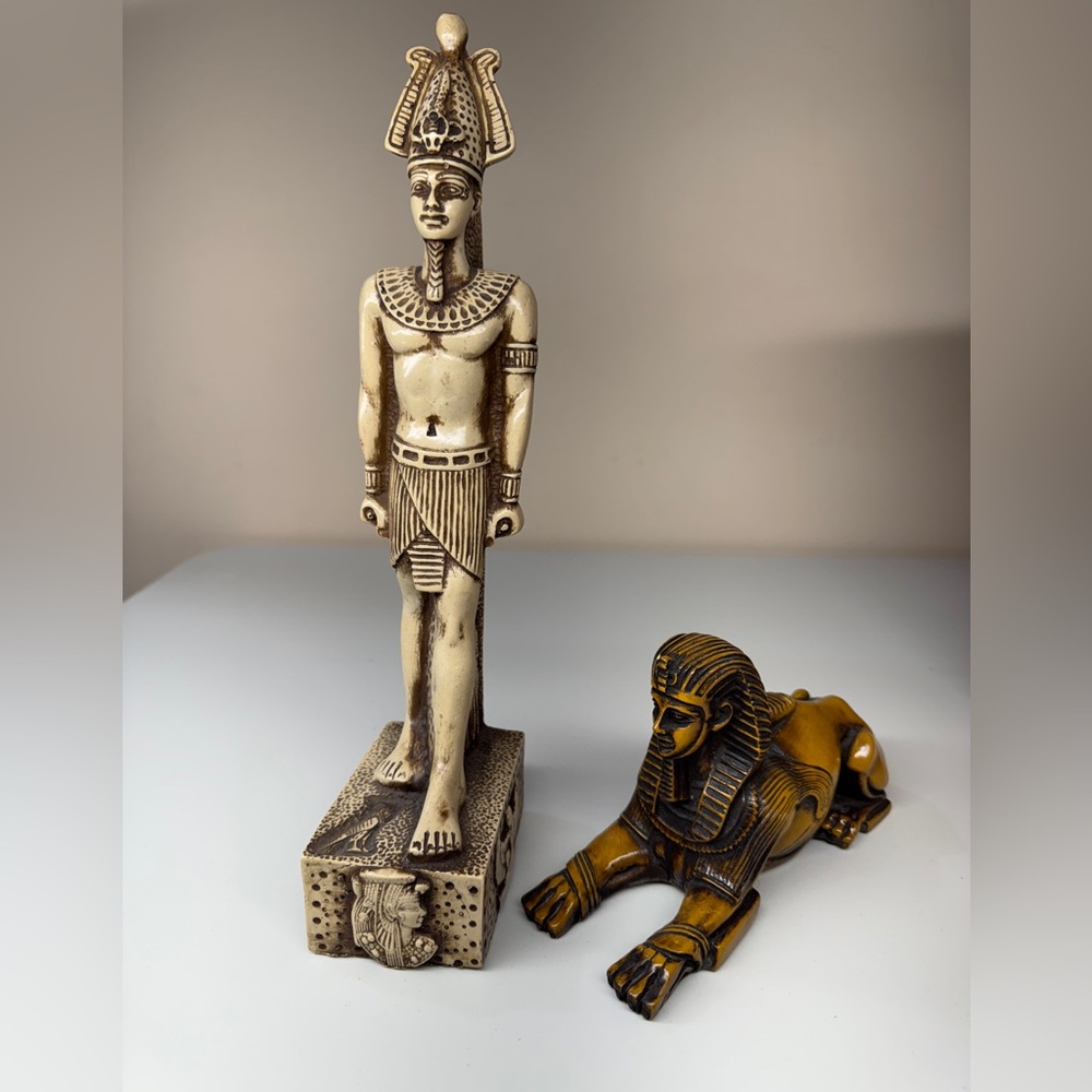 Egyptian Pharaoh and Sphinx Statue Set Egyptian God Osiris Handcrafted Carved